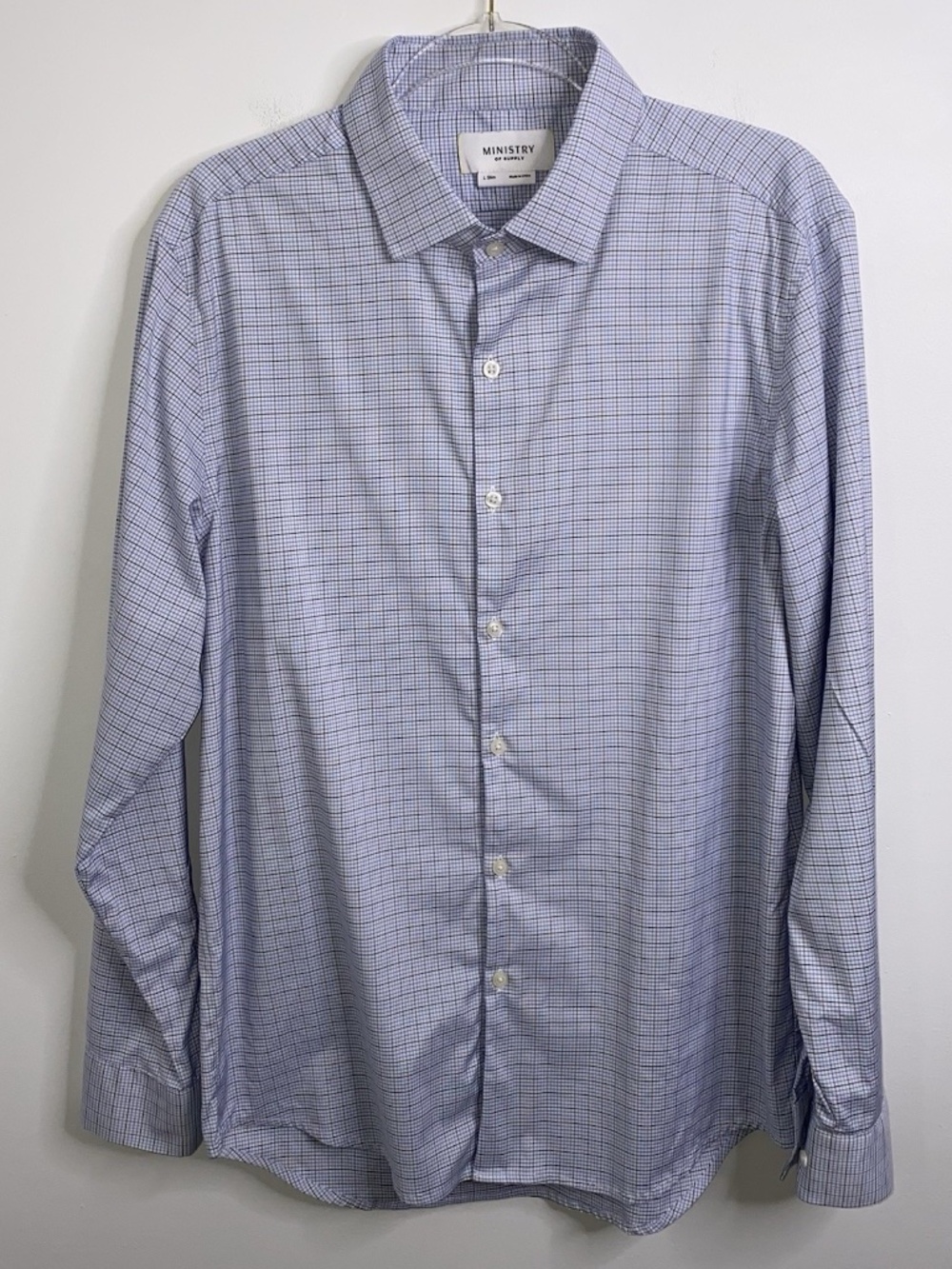 Ministry of Supply Shirt Mens Large Button Up Checkered Slim Fit Casual Blue